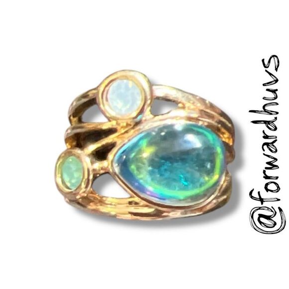 Bundle Sale 3 for $15 | Teardrop Blue-Green Stone Accent Gem Ring Size 6 - Picture 1 of 8